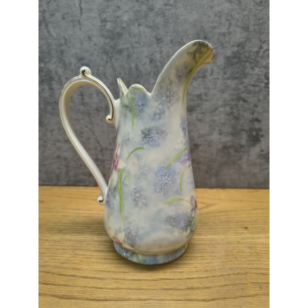 Burton Burton Laurel Valley 708 Porcelain Pitcher 9" Tall Floral